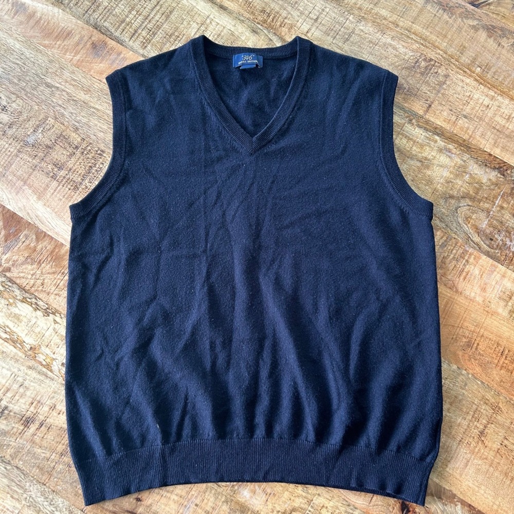 Brooks Brothers 346 Mens Black 100% Merino Wool V-Neck Sweater Vest Large